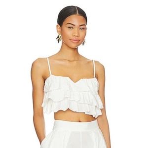 Free People White Ruffle Crop Top Danielle Top Boho Size Large